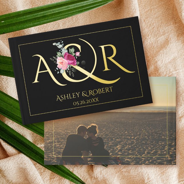 Livre D'or Élégants initiales, roses roses roses noires photo (Créateur téléchargé)