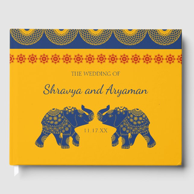 Livre D'or Éléphants à thème indien en bleu royal pour un mar (Recto)