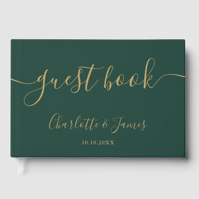 Livre D'or Emerald And Gold Signature Script Photo Wedding (Recto)
