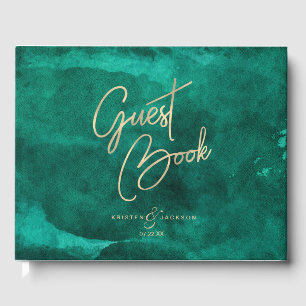 Livre D'or Emerald Green Aquarelle & Mariage Or Monogramme