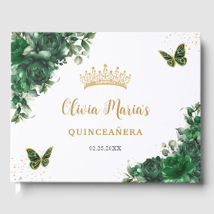 Livre D'or Emerald Green Butterflies Gold Quinceanera