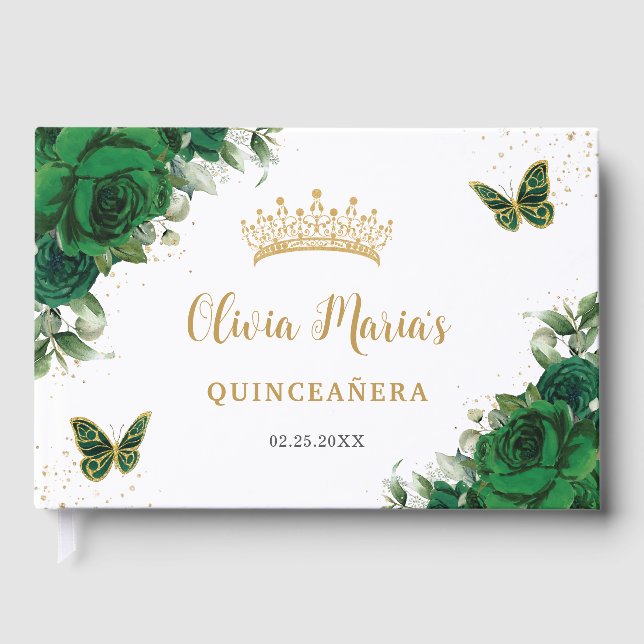 Livre D'or Emerald Green Butterflies Gold Quinceanera (Recto)
