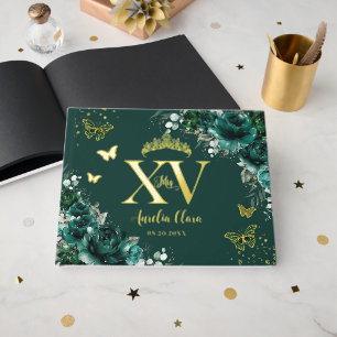 Livre D'or Emerald Green Butterflies Gold Quinceañera