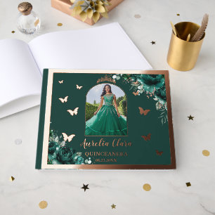 Livre D'or Emerald Green Floral Rose Gold Quinceañera Photo