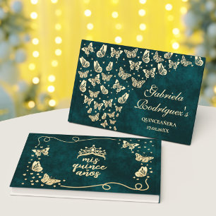 Livre D'or Emerald Green Gold Elegant Butterfly Quinceañera
