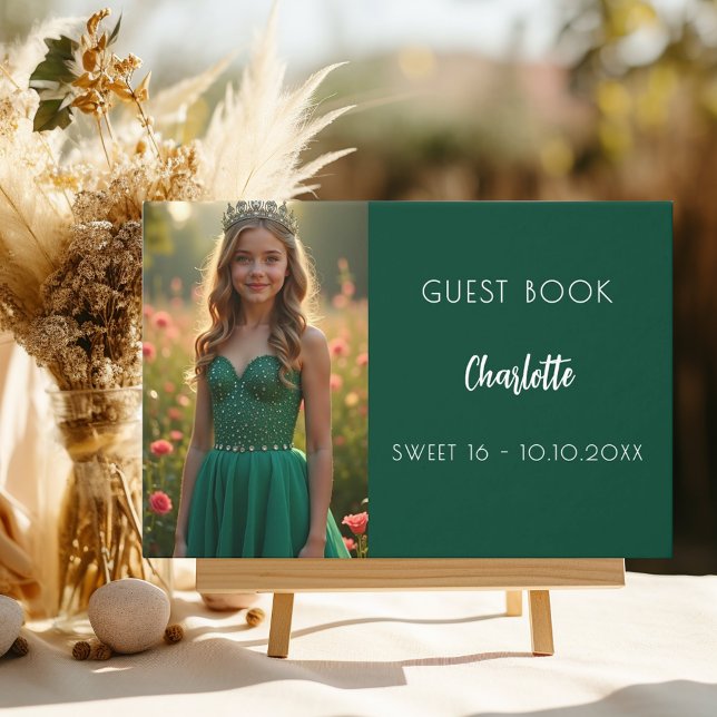 Livre D'or Emerald green photo Sweet 16 Guest Book (Créateur téléchargé)