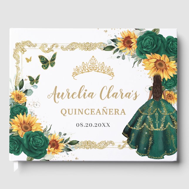 Livre D'or Emerald Vert floral tournesol or Quinceañera (Recto)