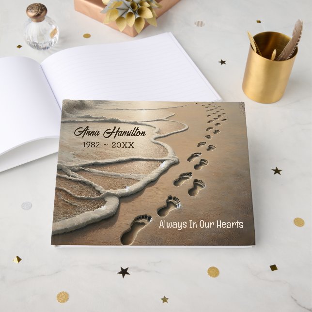 Livre D'or Empreintes dans le sable de la plage pour un servi (Recto ouvert)