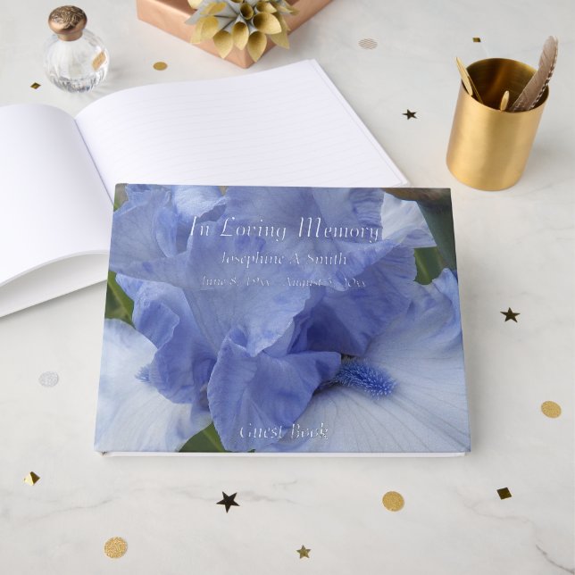 Livre D'or En souvenir d'amour Mémorial bleu Iris (Recto ouvert)