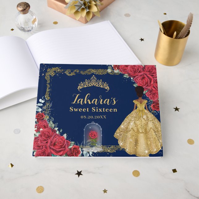 Livre D'or Enchanted Rose Red Floral Black Princess Sweet 16  (Recto ouvert)