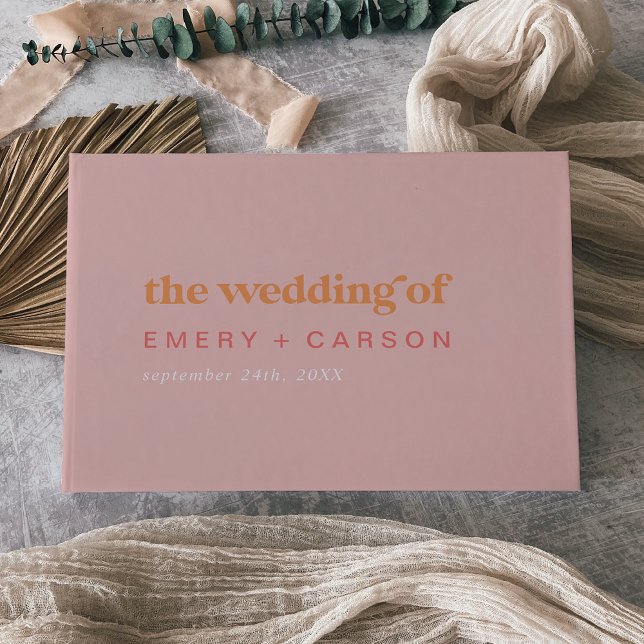 Livre D'or Été rétro | Mariage rose et orange (Créateur téléchargé)