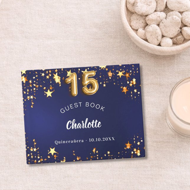 Livre D'or étoiles bleu marine de Quinceanera (Créateur téléchargé)
