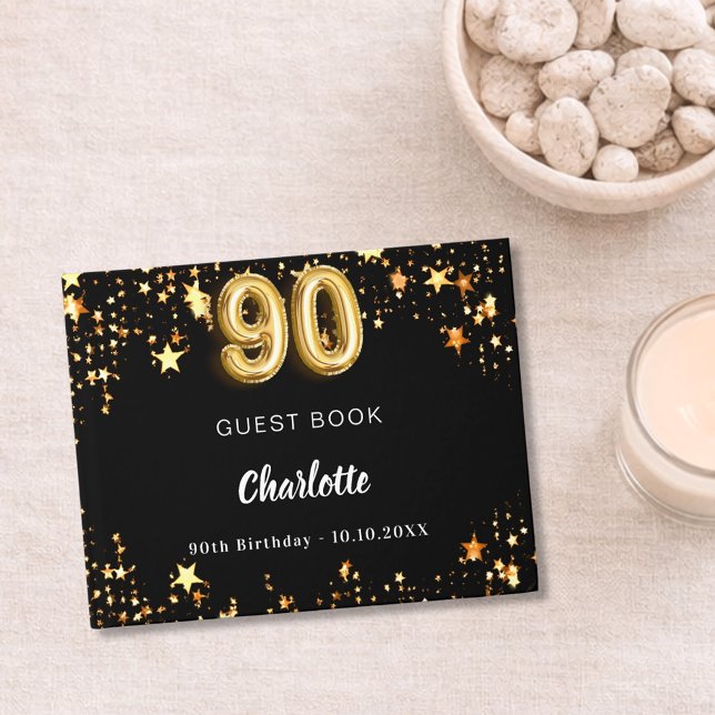 Livre D'or Étoiles noires et or pour le 90e anniversaire (Créateur téléchargé)