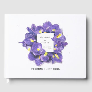 Livre D'or Étonnant violet Irises Aquarelle Floral Mariage