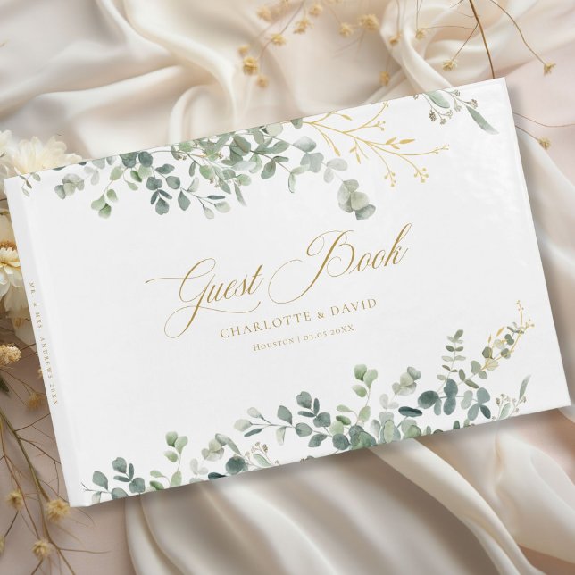 Livre D'or Eucalyptus Mariage écriture manuscrite Mariage de  (Eucalyptus Wedding Handwriting Script Wedding Guest Book with your name and date.)