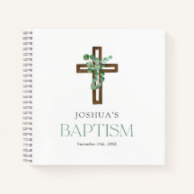 Livre d'or Eucalyptus Modern Cross Baptism