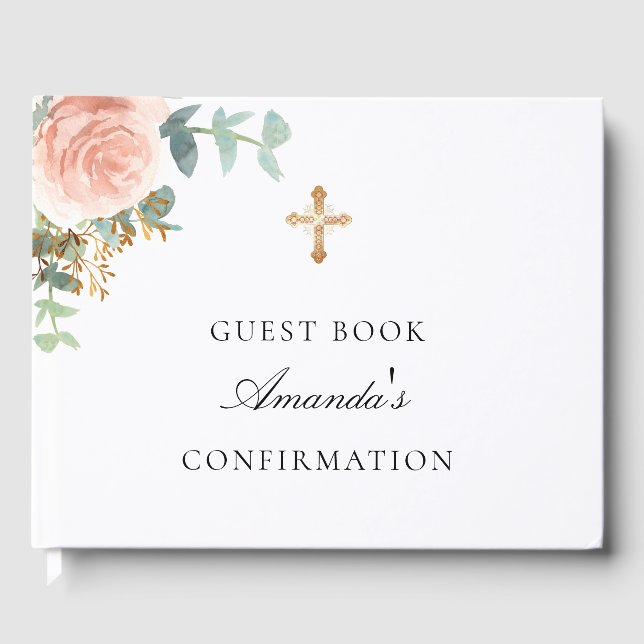 Livre D'or Eucalyptus rose floral fille Confirmation (Recto)