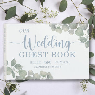 Livre D'or Eucalyptus rustique Aquarelle Mariage bleu outresq