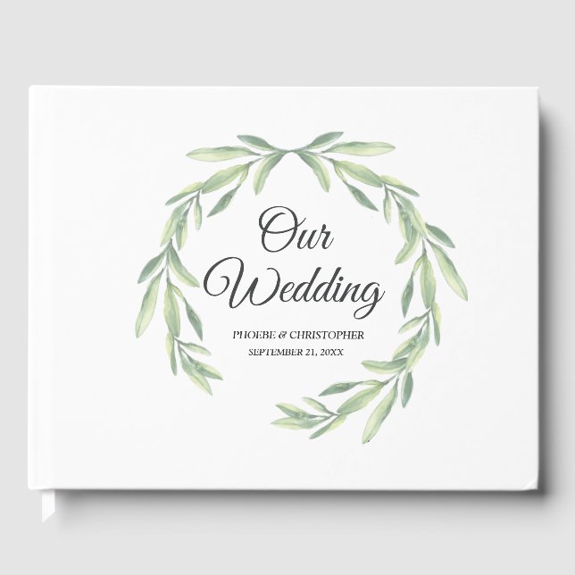 Livre D'or Eucalyptus simple Aquarelle Mariage vert (Recto)