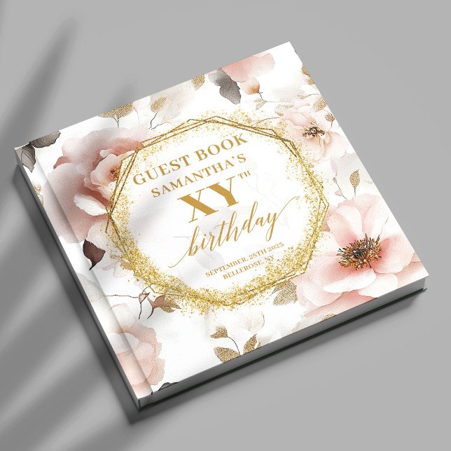 Livre D'or Evénement d'anniversaire féminin en ivoire rose po (Feminine dusty pink ivory gold birthday event Guest Book)