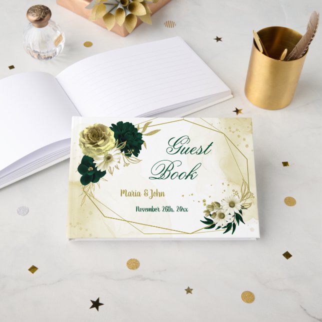 Livre D'or Extraordinaires fleurs d'ivoire vert émeraude géom (Recto ouvert)