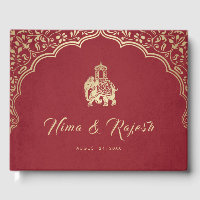 Faire-part de mariage Indien, Rouge, Or, Ganesha