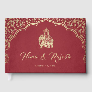 Livre D'or Faire-part de mariage Indien, Rouge, Or, Ganesha