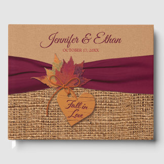 Livre D'or Fall in Love Burlap, Mariage Feuille