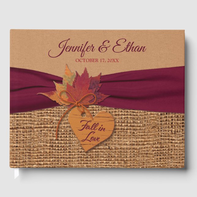 Livre D'or Fall in Love Burlap, Mariage Feuille (Recto)