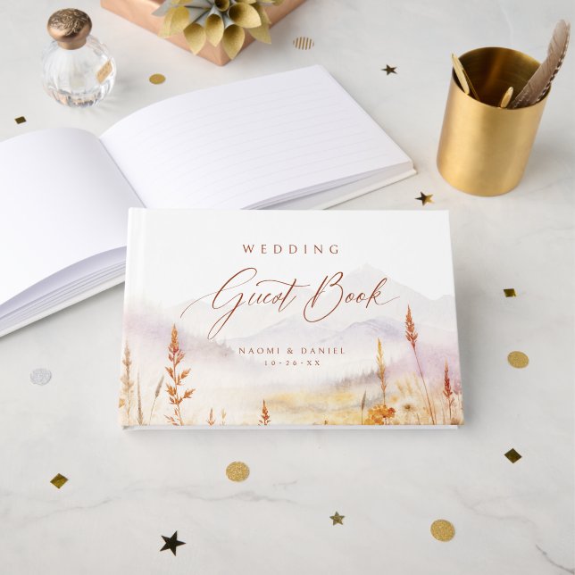 Livre D'or Fall Watercolor Wildflower Mountain Rustic Wedding (Recto ouvert)
