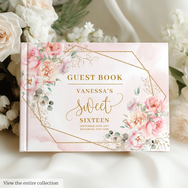 Livre D'or Fancy Boho Pink or Flowers Sweet sixteen (Fancy Boho Light Pink Gold Flowers Sweet Sixteen Guest Book)