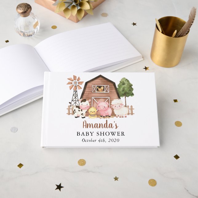 Livre D'or Farm Animals, Cute Animals, Barn, Baby Shower (Recto ouvert)