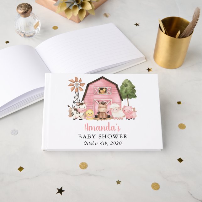 Livre D'or Farm Animals, Cute Animals, Pink Barn, Baby Shower (Recto ouvert)
