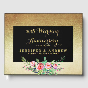 Livre D'or Faux Gold Foil Floral 50e anniversaire Mariage