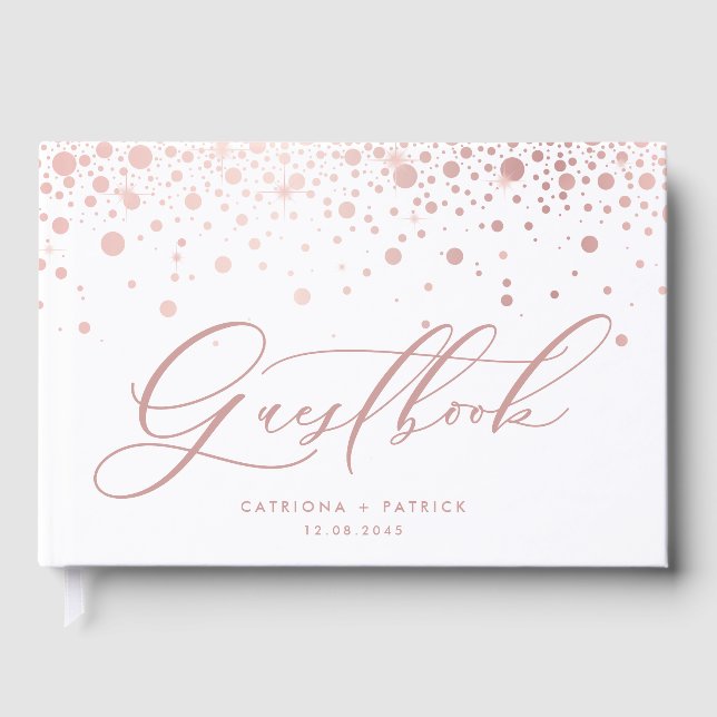 Livre D'or Faux Rose Gold Foil Confetti Dots Mariage (Recto)