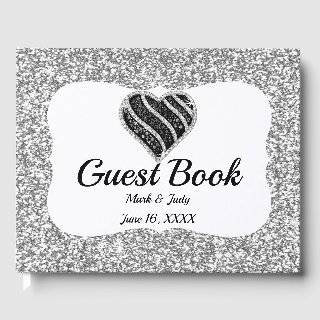 Livre D'or Faux Silver Parties scintillant Black Heart Mariag (Recto)