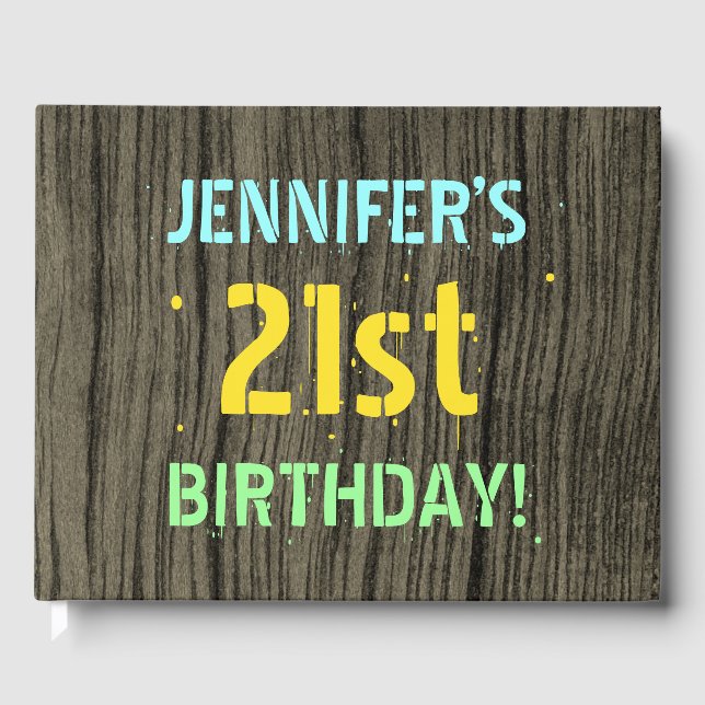 Livre D'or Faux Wood, Peint Texte Look, 21e anniversaire + No (Recto)