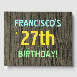 Livre D'or Faux Wood, Peint Texte Look, 27e anniversaire + No