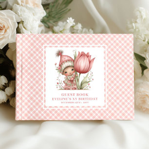 Livre D'or Fée Fille 1er Anniversaire Rouge Floral Rose Invit