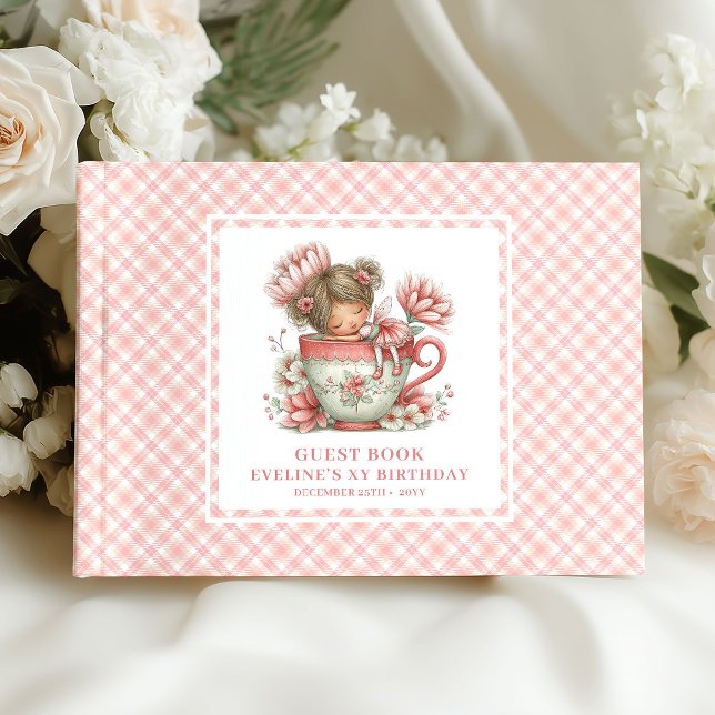 Livre d'or Fée gracieuse Fille Anniversaire Rose F (Graceful Fairy Girl Birthday Pink Floral Guestbook)
