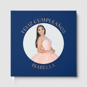 Livre D'or Feliz Cumpleaños photo ronde bleu marine
