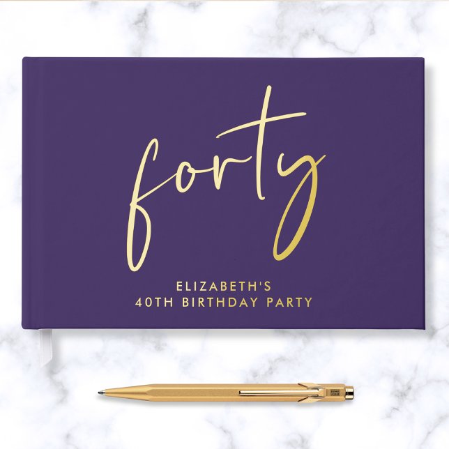 Livre D'or Fête d'anniversaire 40 ans Chic Script Violet (Créateur téléchargé)