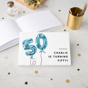 Livre D'or Fête d'anniversaire 50 ans Minimal Blue 50 Ballon