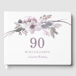 Livre D'or Fête d'anniversaire 90 ans Floral hivernal violet 