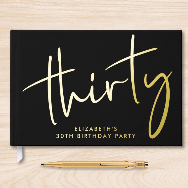 Livre D'or Fête d'anniversaire chic script noir 30 ans (Créateur téléchargé)