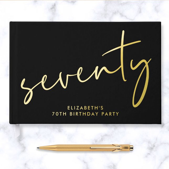 Livre D'or Fête d'anniversaire de 70 ans Chic Script Black (Créateur téléchargé)