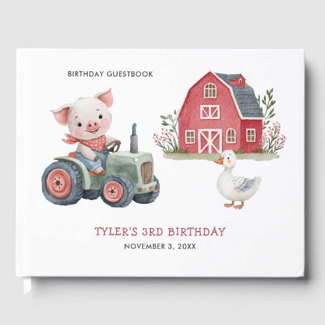 Livre D'or Fête d'anniversaire de l'animal de ferme mignonne  (Recto)