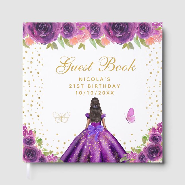 Livre D'or Fête d'anniversaire de princesse à la peau foncée  (Recto)