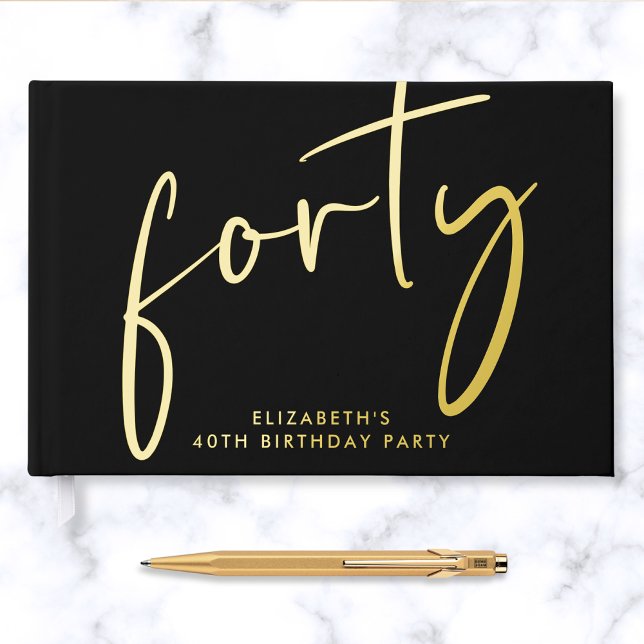 Livre D'or Fête d'anniversaire des 40 ans Chic Script Black (Créateur téléchargé)