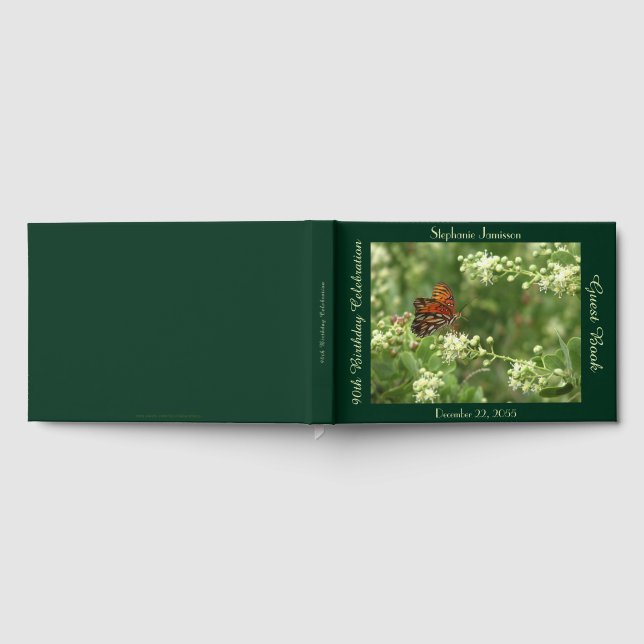 Livre D'or Fête d'anniversaire, Nom, Papillon Orange, Vert (Complet)